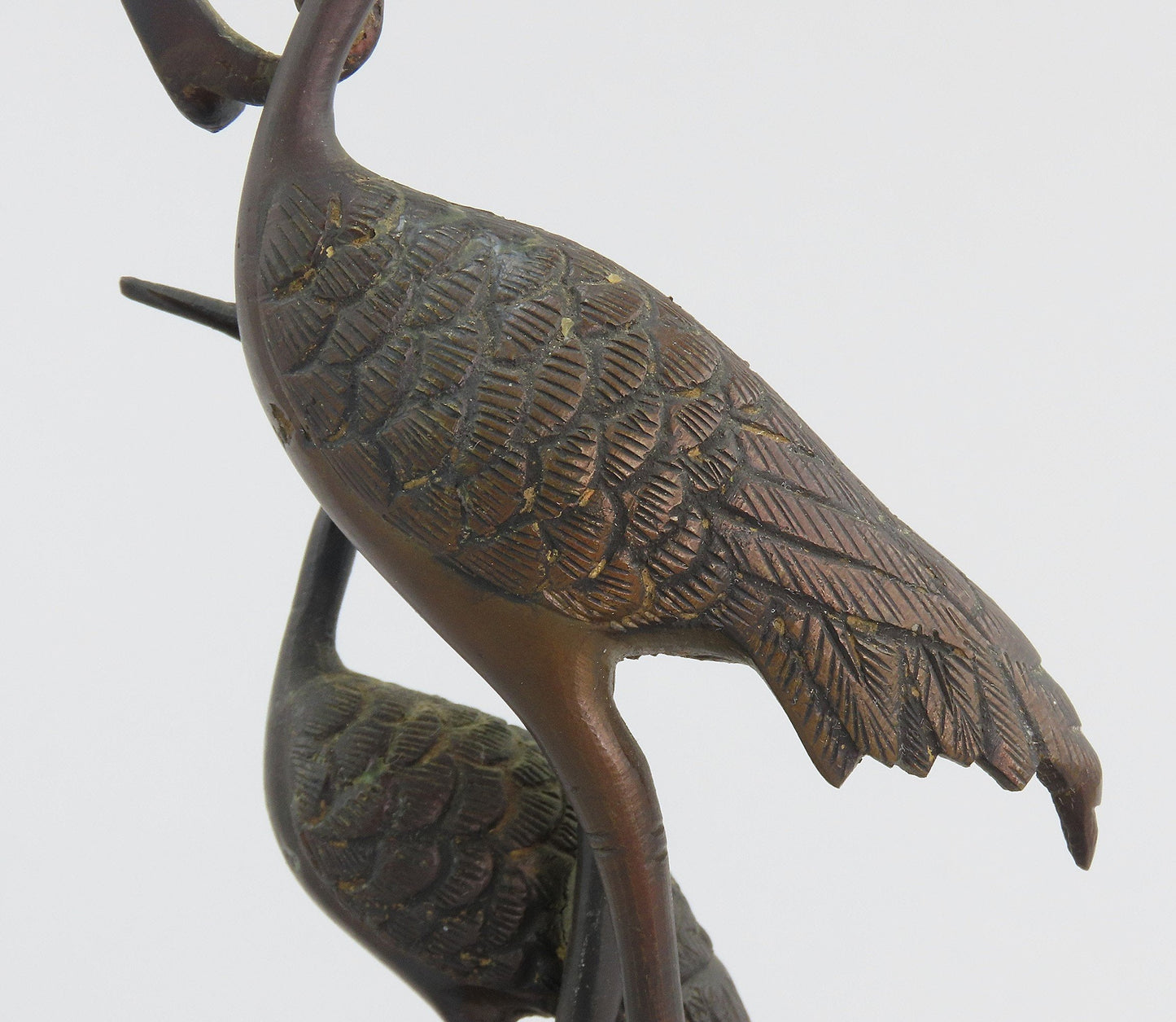 Late 1800s Chinese Bronze Statue of Two Cranes On Decorated Base