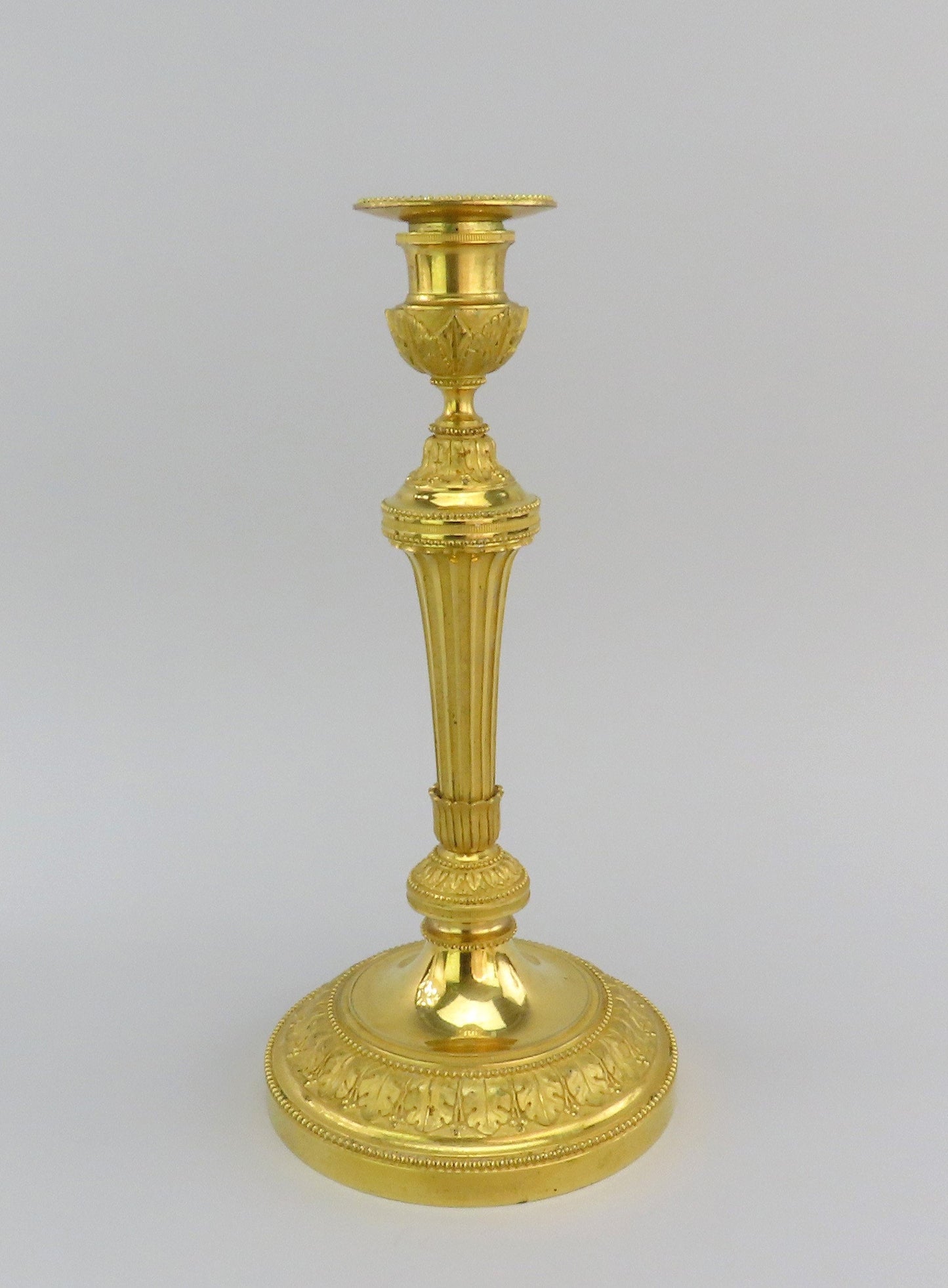 1840/50s Ferdinand Barbedienne Pair Fancy Gilded Brass Candlesticks 11 1/4"