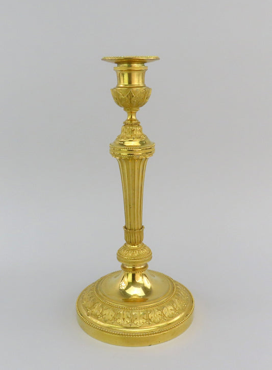 1840/50s Ferdinand Barbedienne Pair Fancy Gilded Brass Candlesticks 11 1/4"