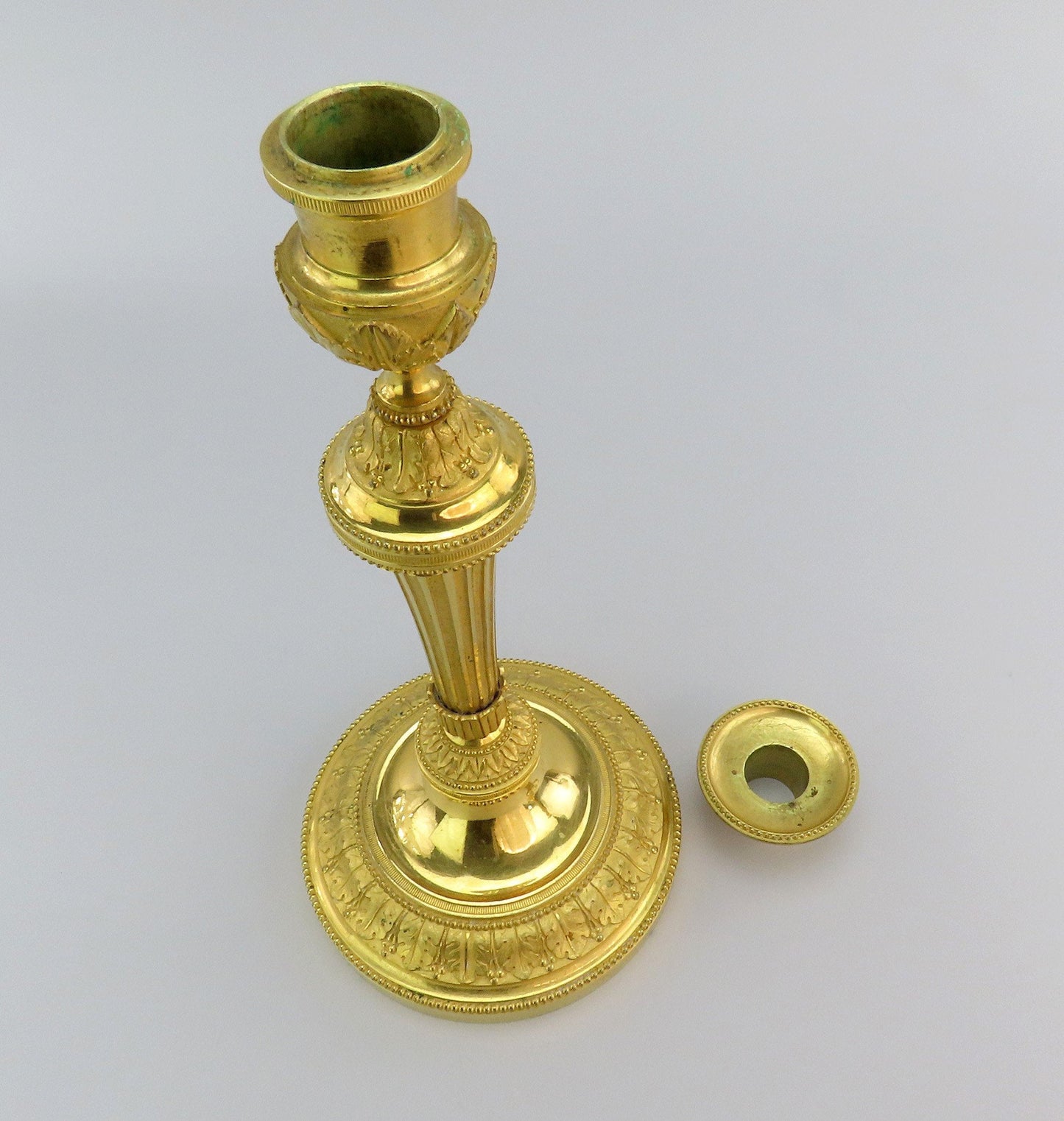 1840/50s Ferdinand Barbedienne Pair Fancy Gilded Brass Candlesticks 11 1/4"