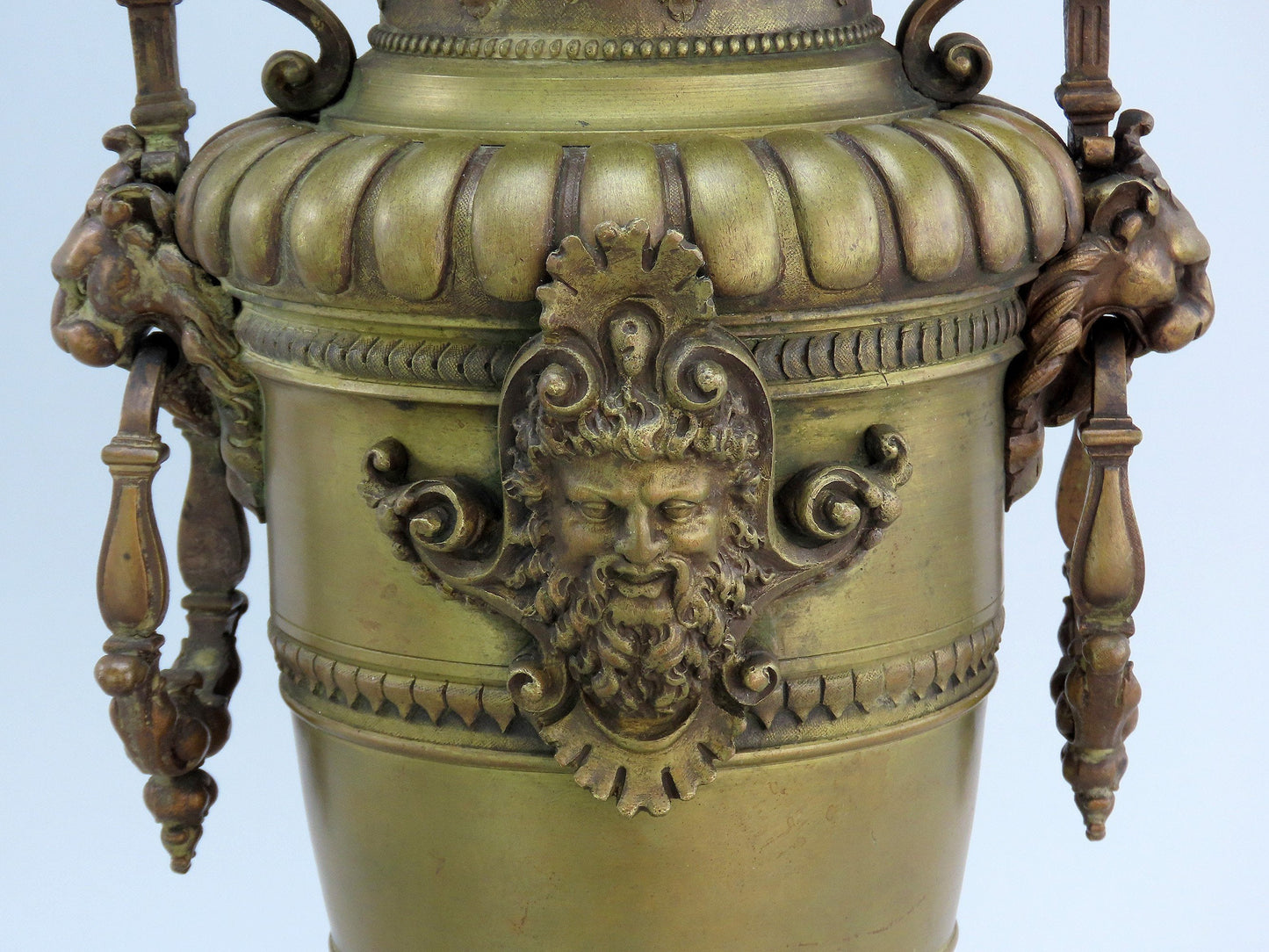 Pair Antique European Bronze Marble Urns Classical Decorations 14 3/4"