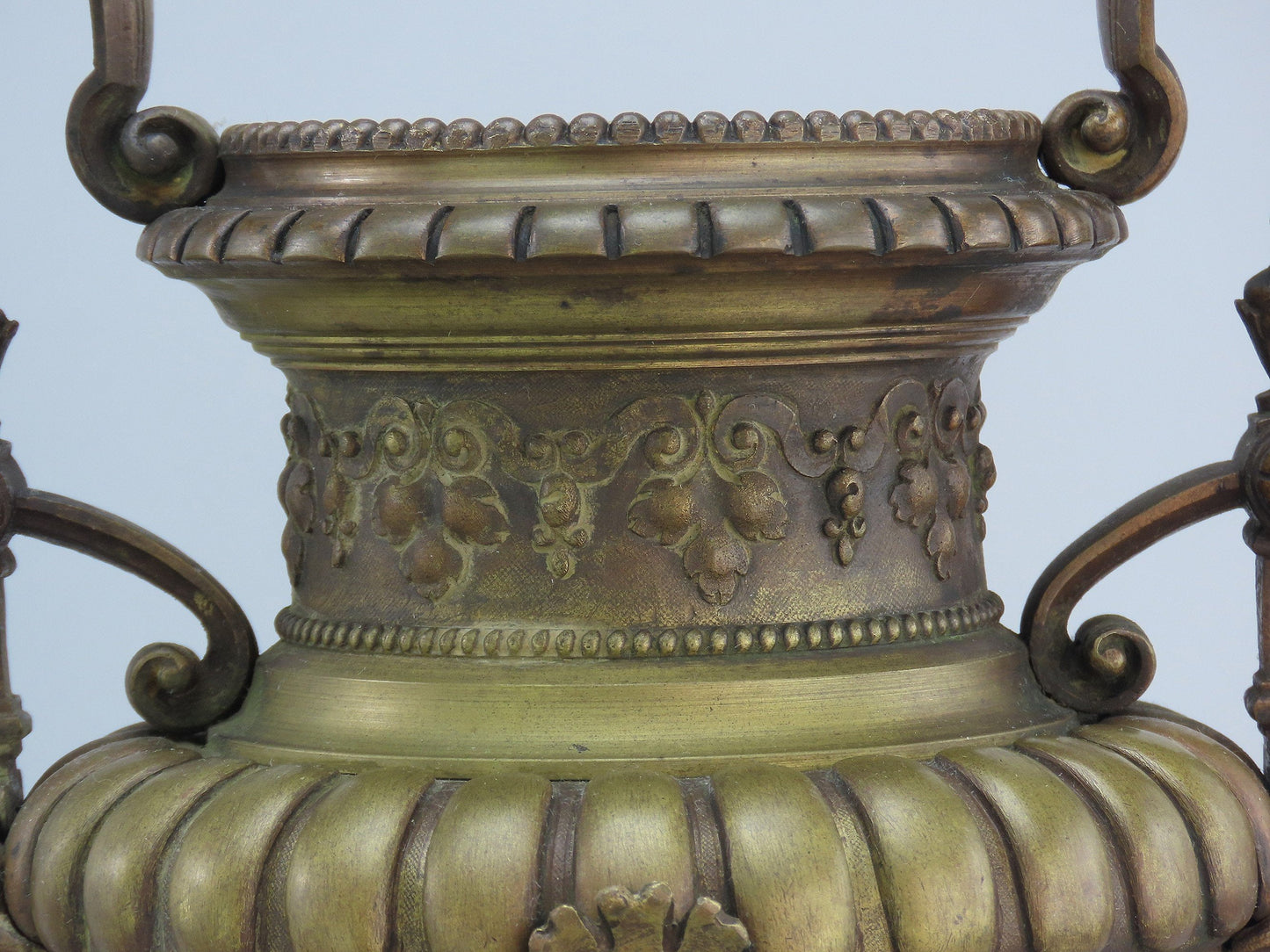Pair Antique European Bronze Marble Urns Classical Decorations 14 3/4"
