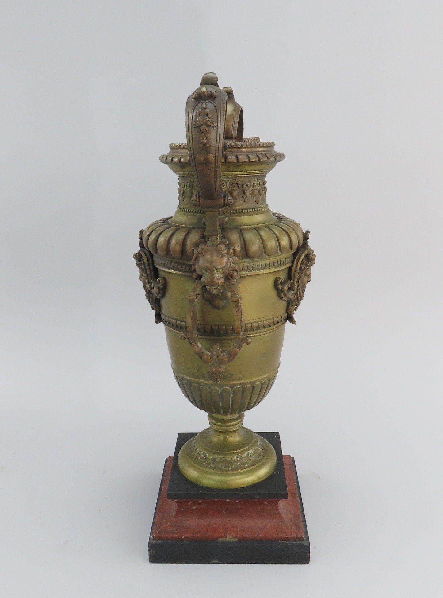 Pair Antique European Bronze Marble Urns Classical Decorations 14 3/4"