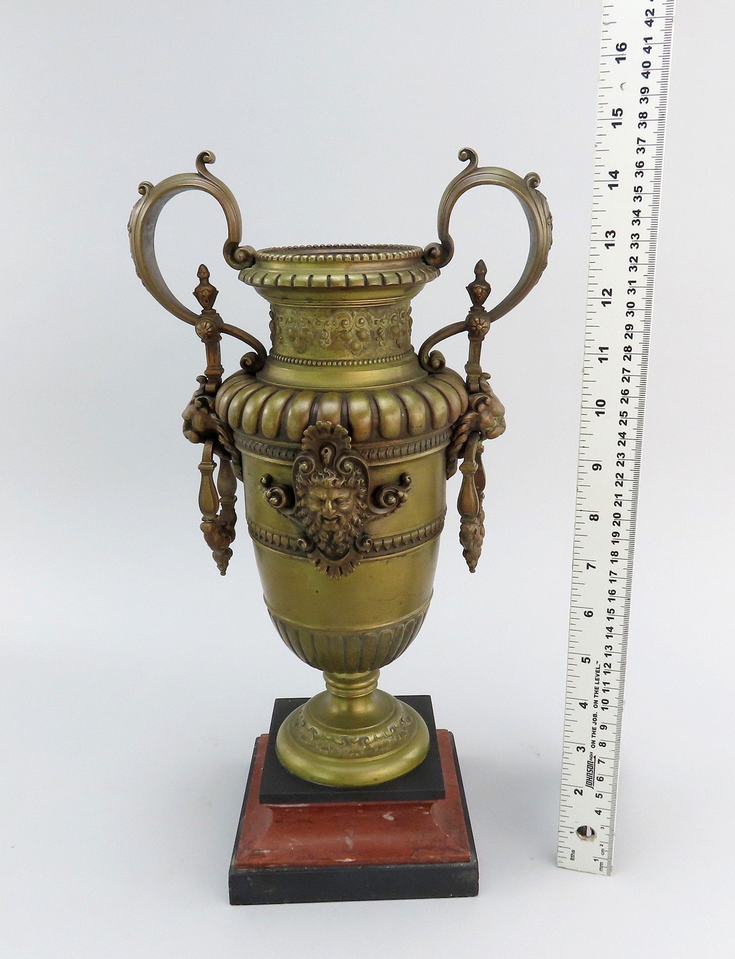 Pair Antique European Bronze Marble Urns Classical Decorations 14 3/4"