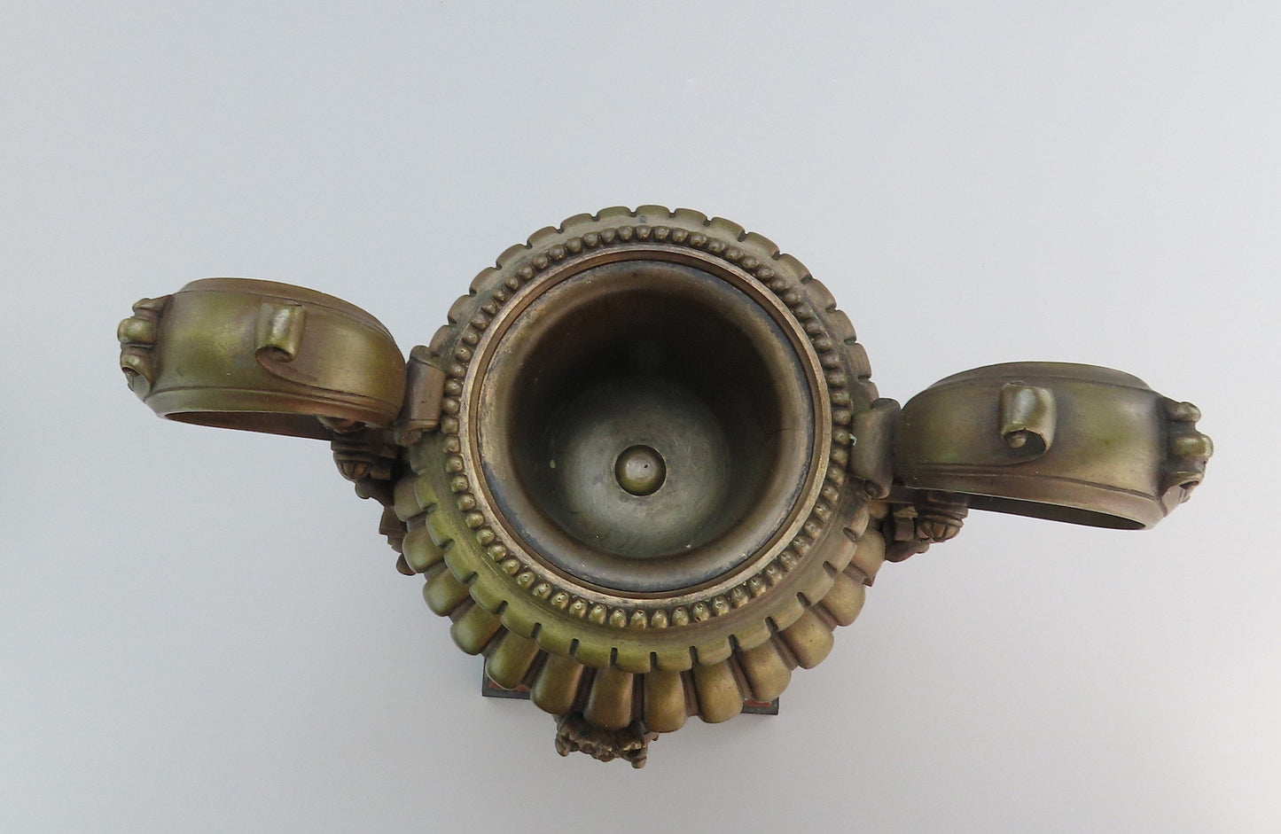 Pair Antique European Bronze Marble Urns Classical Decorations 14 3/4"