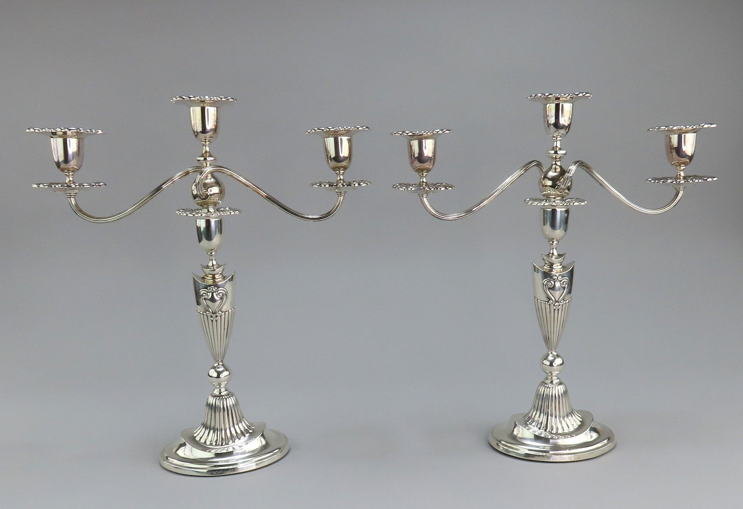 Stunning Pair 1885 Dominick Haff Sterling Silver Adams Style 3 Light Candelabra