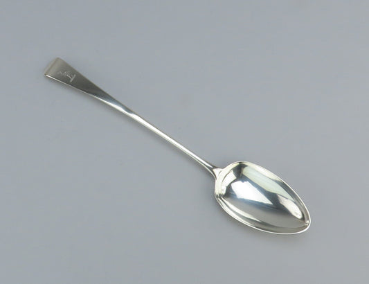 2pc 1791 English Georgian Sterling Silver Platter Stuffing Spoons Ostrich Crest