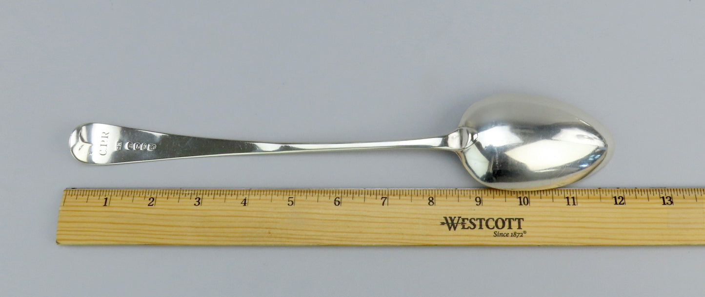 2pc 1791 English Georgian Sterling Silver Platter Stuffing Spoons Ostrich Crest
