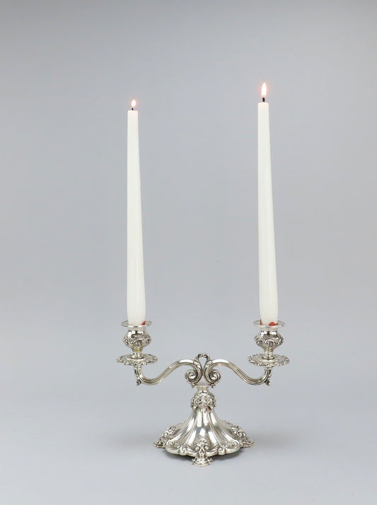 Beautiful Pair Portuguese 833 Silver 6 3/8" Low 2 Light Candelabra Candlesticks