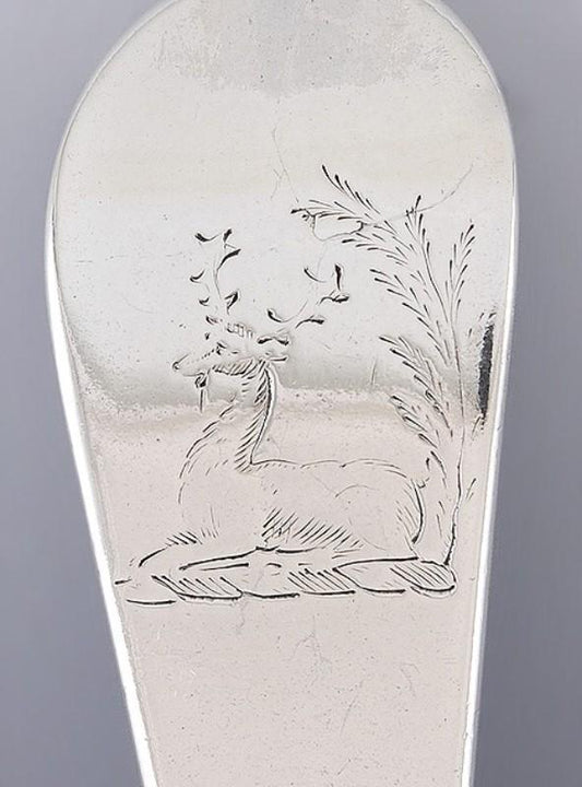 Fine Pair 1768 English Georgian Sterling Silver Hanoverian Soup/Serving Spoons