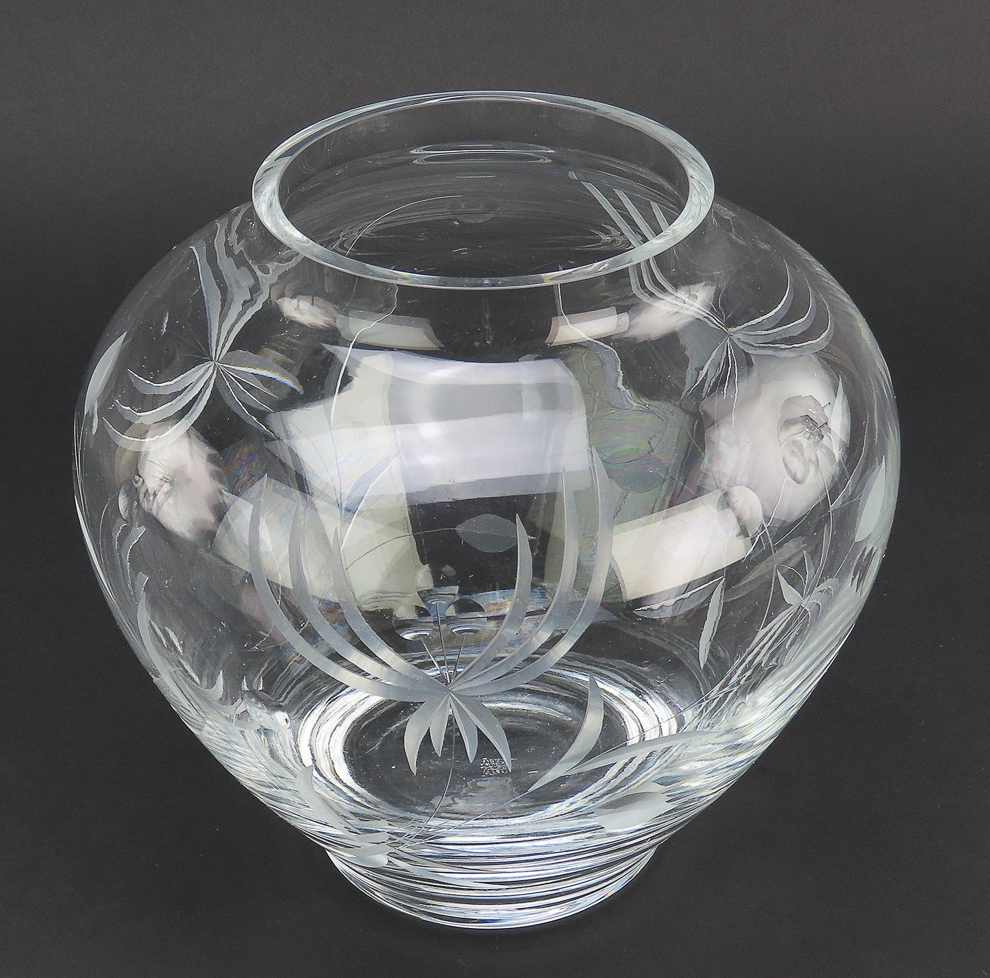 Lovely Lenox USA Signed Clear and Frosted Glass Flowers Floral Vase