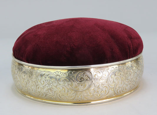Neat c1900 Gorham Gilt Sterling Silver Pin Cushion Sewing Notion Box Pincushion