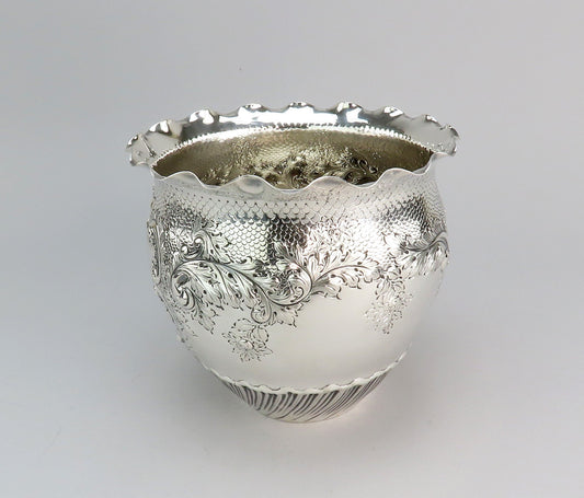 1892 Fabulous English Sterling Silver Mappin Webb Wide Mouth Vase No Mono 6 3/4"