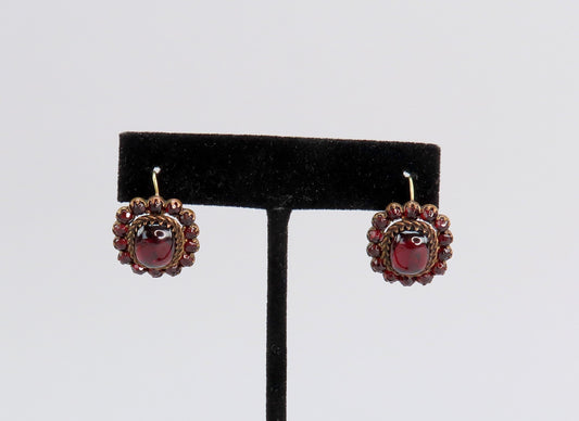 Regal Czech/Bohemian Red Garnet Cabochon Drop Pierced Earrings