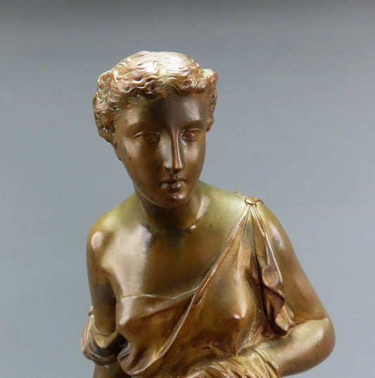 Mid/Late 1800s Continental European Bronze Statue Psyche Young Greek Woman