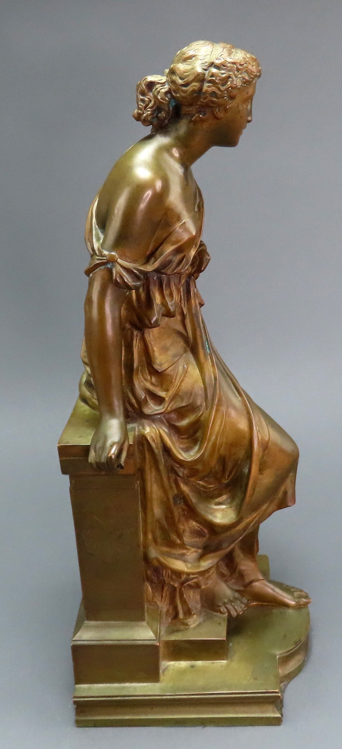 Mid/Late 1800s Continental European Bronze Statue Psyche Young Greek Woman