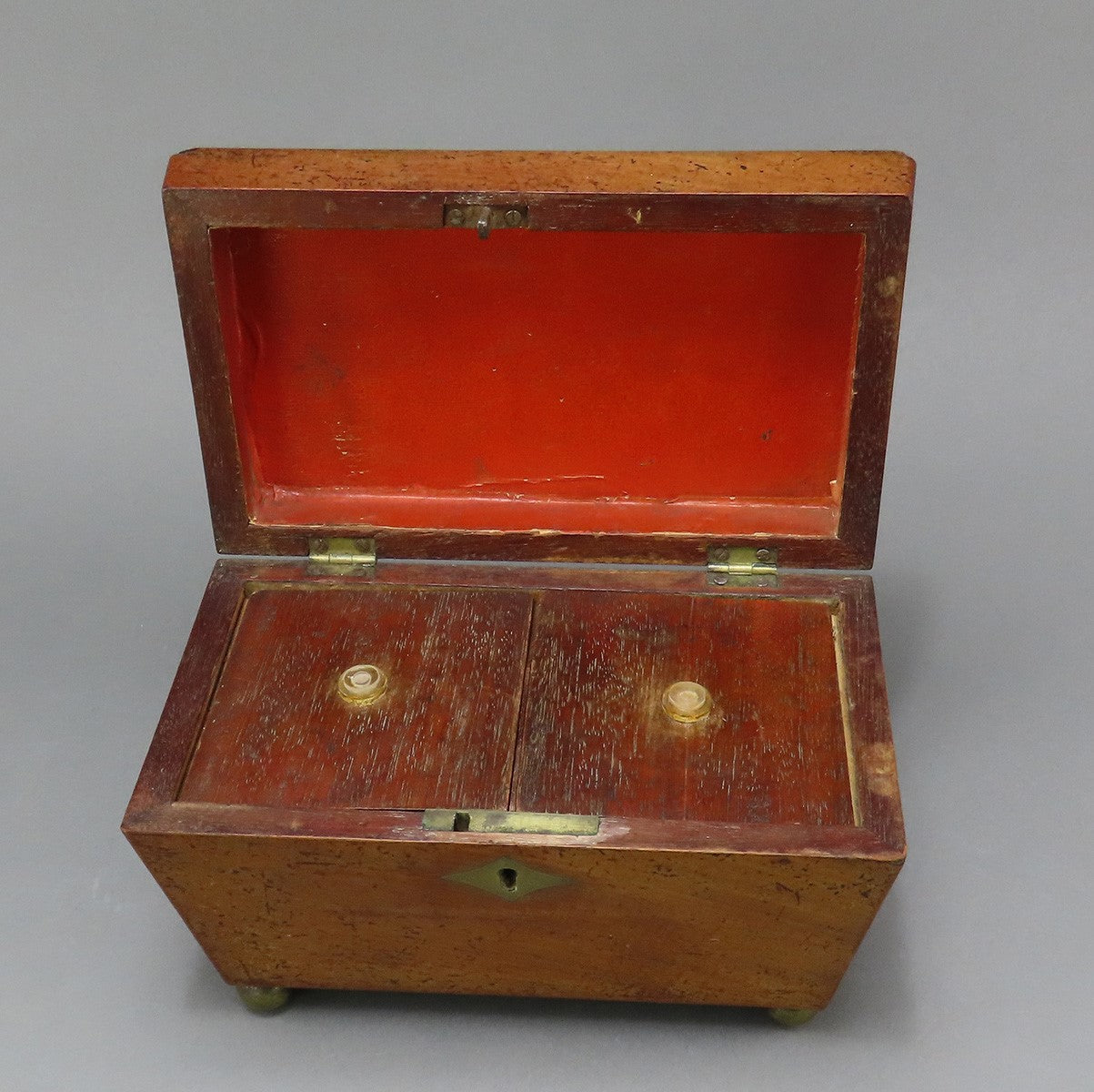 Nice English Early 1800s Mahogany Wooden Tea Caddy Original 2 Compartments