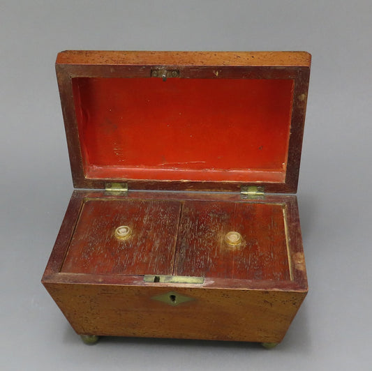 Nice English Early 1800s Mahogany Wooden Tea Caddy Original 2 Compartments