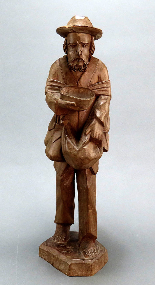 Antique Hand-Carved Wooden Vagabond Beggar Likely German Late 1800s
