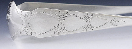 Antique 1790s American Coin Silver Engraved Sugar Cube Tongs