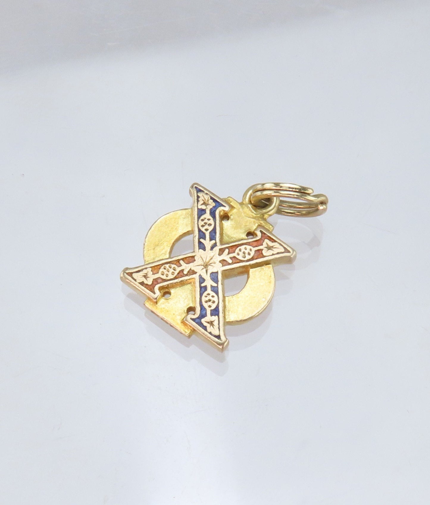 Antique 14k Yellow Gold Chi Phi Fraternity Enamel Pendant