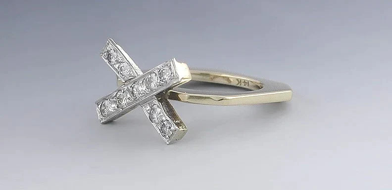 Lovely 14k Yellow Gold .50ct Diamond X Ring Size 5.25 Platinum Setting