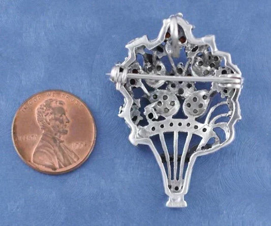 Sterling Garnet Marcasite Chrysoprase Rose Bouquet Pin