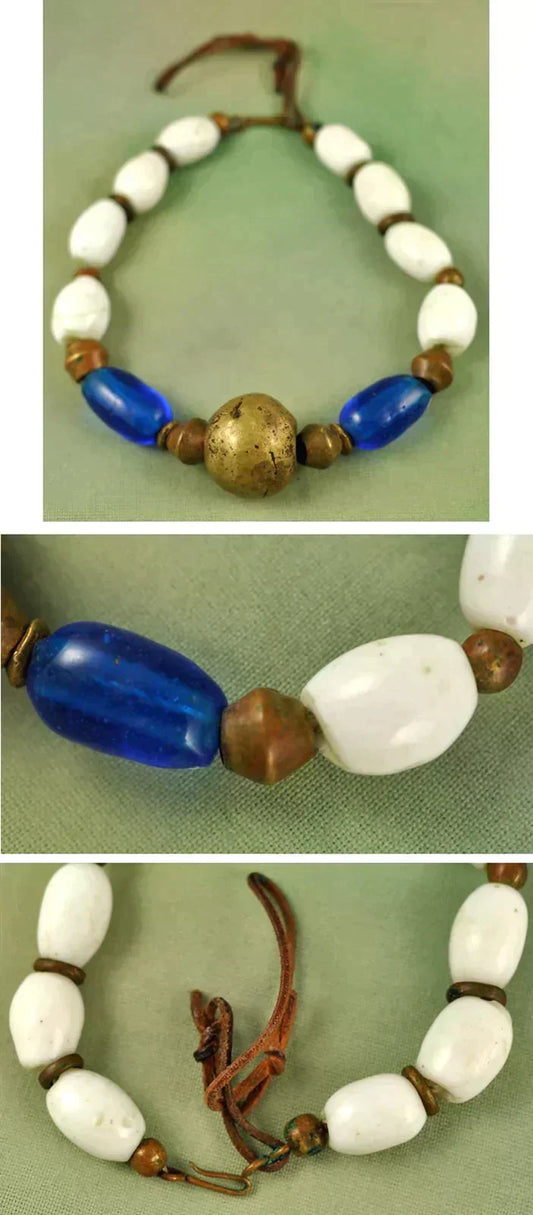 Vintage Large Brass Blue Glass Necklace and Earrings Set