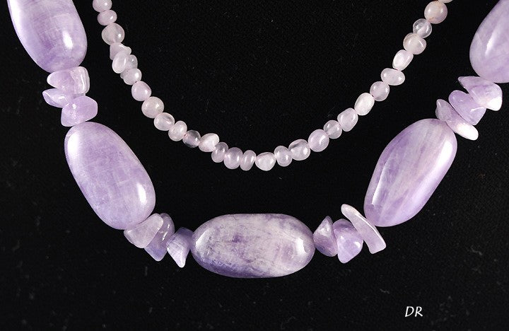 2 Genuine Purple Amethyst Crystal Gemstone Stone Beaded Necklaces Bead Strands