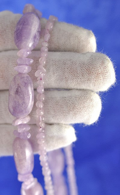 2 Genuine Purple Amethyst Crystal Gemstone Stone Beaded Necklaces Bead Strands