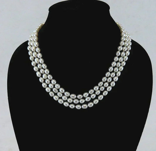 Sterling Silver Natural Abalone Shell & Pearl 3 Strand Choker Style Necklace