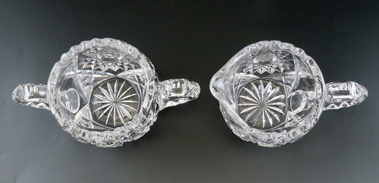 Antique c1900 ABP American Brilliant Period Cut Crystal Glass Sugar & Creamer