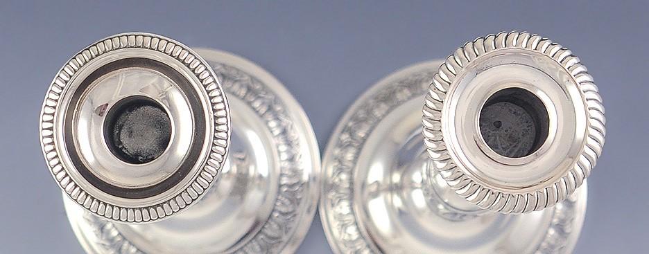4 Antique c1850 German or Austrian Silver Acanthus Leaf Column Candlesticks