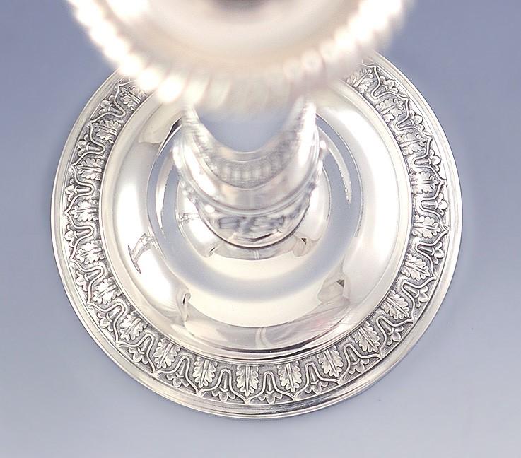4 Antique c1850 German or Austrian Silver Acanthus Leaf Column Candlesticks