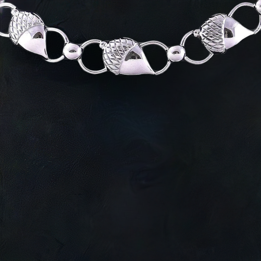 Excellent Vintage Sterling Silver Danecraft Collar-Style Necklace w/ Acorn Motif