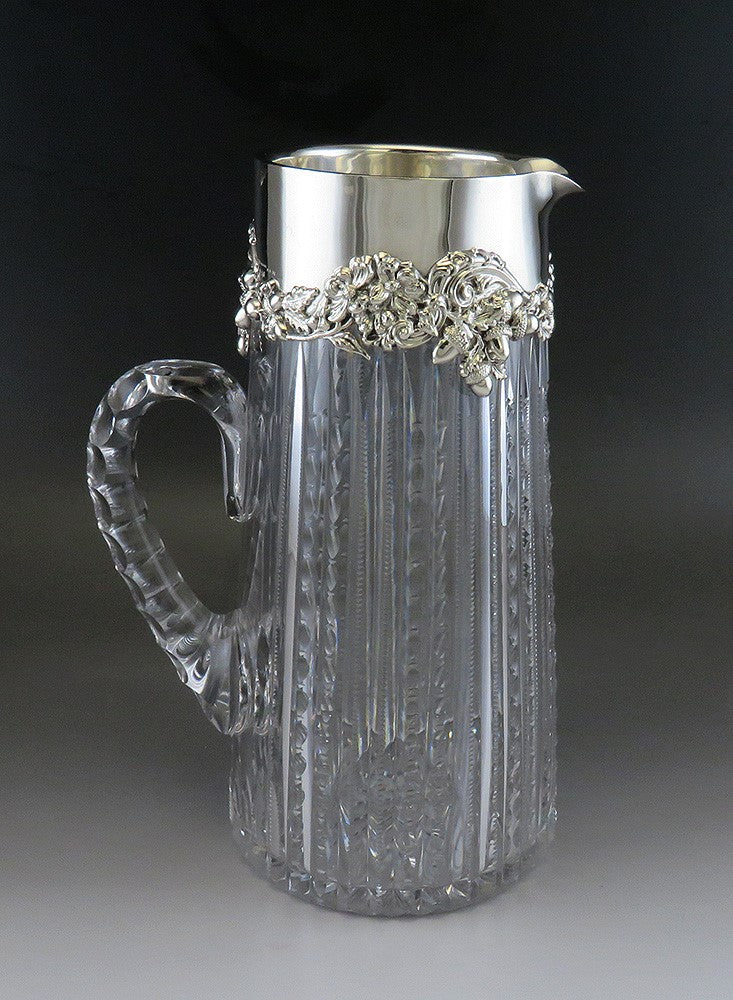 c1896 American Redlich & Co Sterling Silver Mounted Brilliant Cut Glass Pitcher