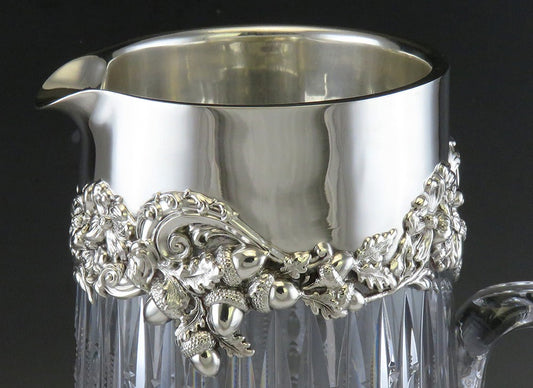c1896 American Redlich & Co Sterling Silver Mounted Brilliant Cut Glass Pitcher