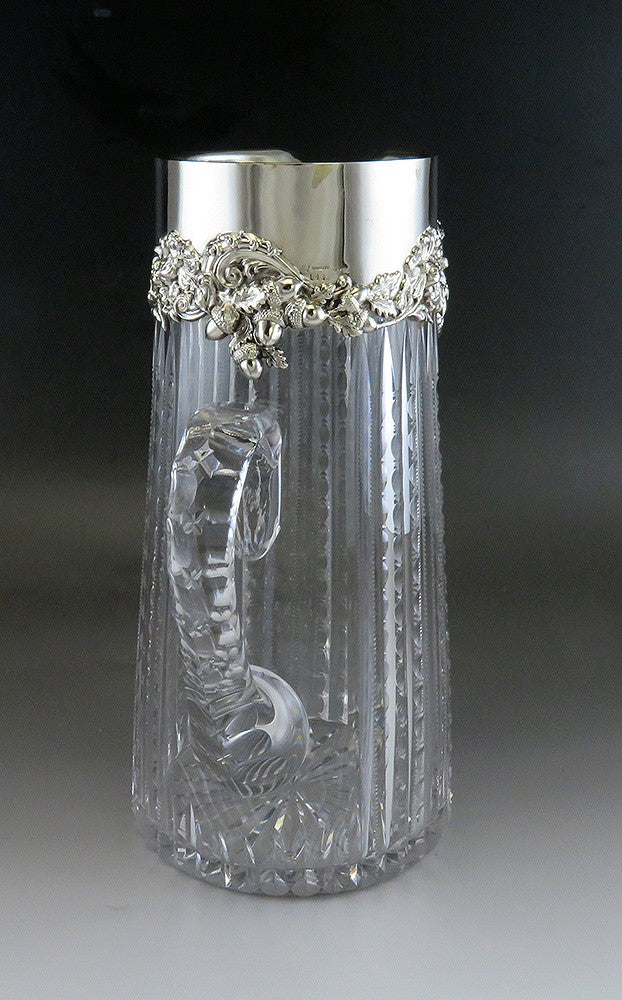 c1896 American Redlich & Co Sterling Silver Mounted Brilliant Cut Glass Pitcher