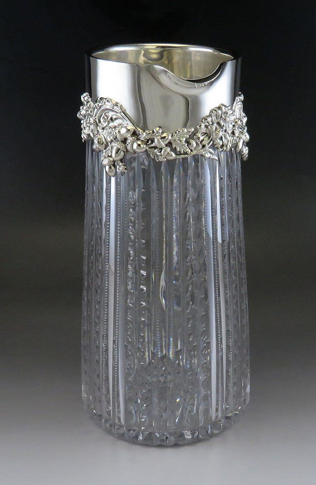 c1896 American Redlich & Co Sterling Silver Mounted Brilliant Cut Glass Pitcher
