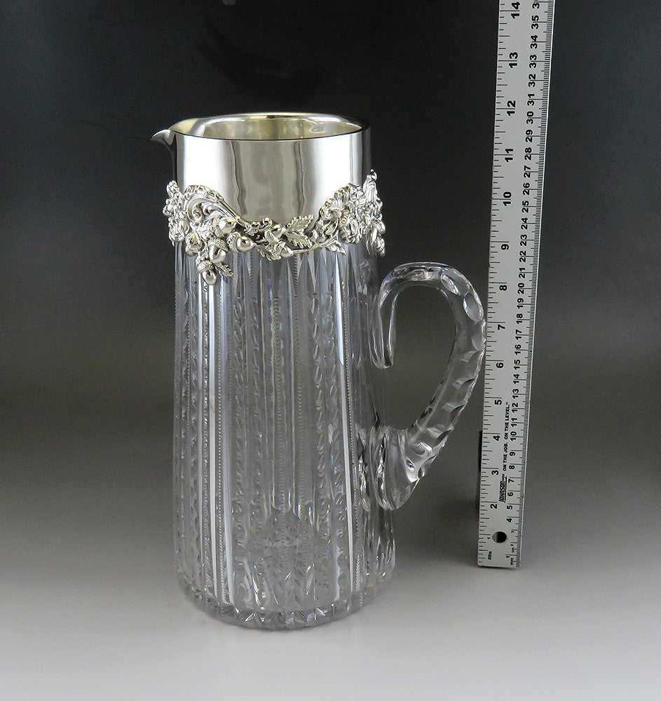 c1896 American Redlich & Co Sterling Silver Mounted Brilliant Cut Glass Pitcher
