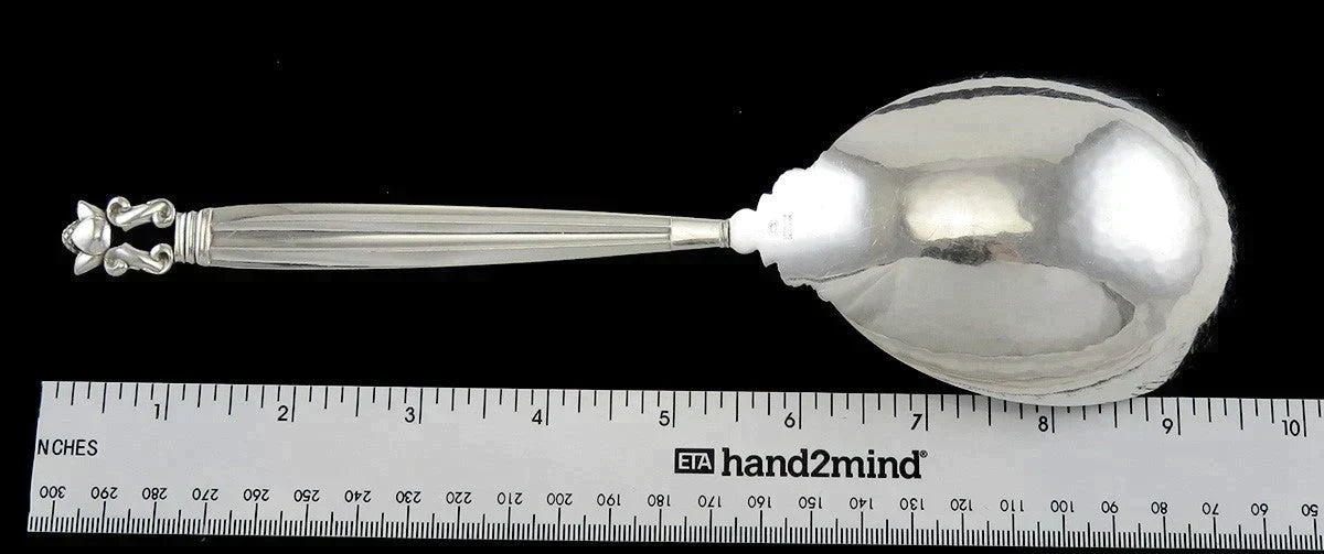 Vintage Sterling Silver Georg Jensen Acorn Large Serving Spoon 9.5"