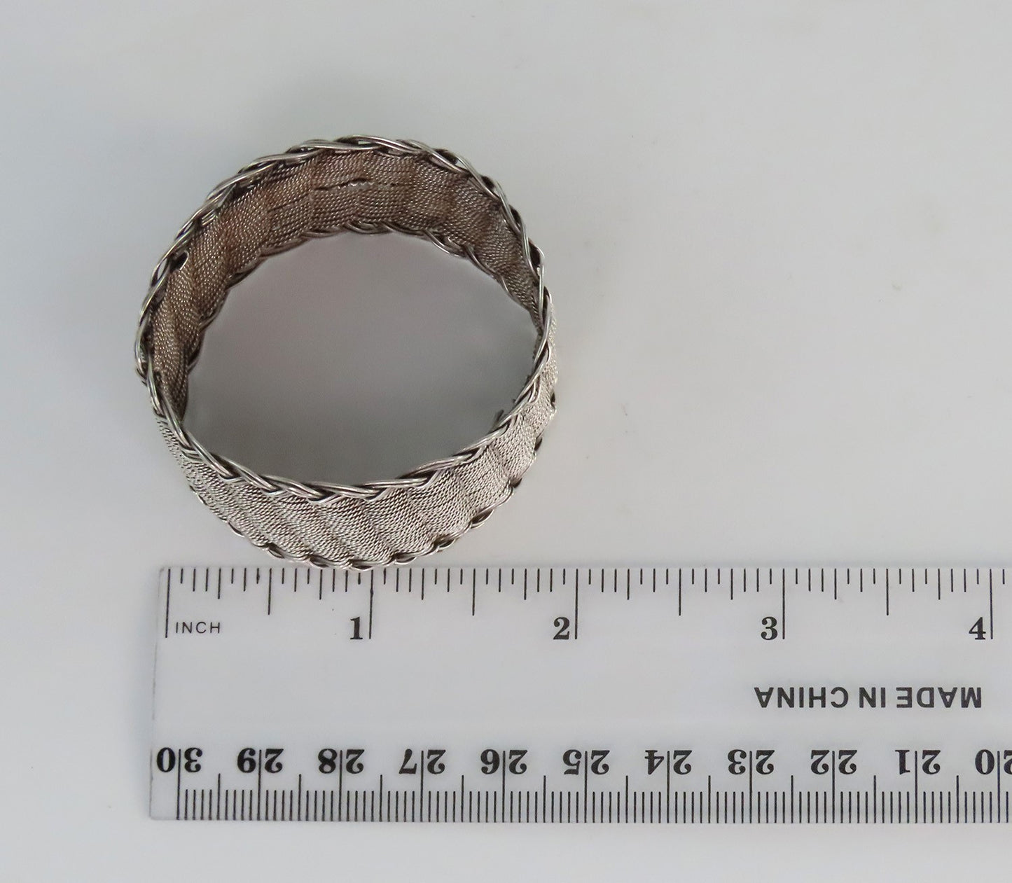 Nice Woven Silver Wire Antique Napkin Ring Late 1800s Shield Front