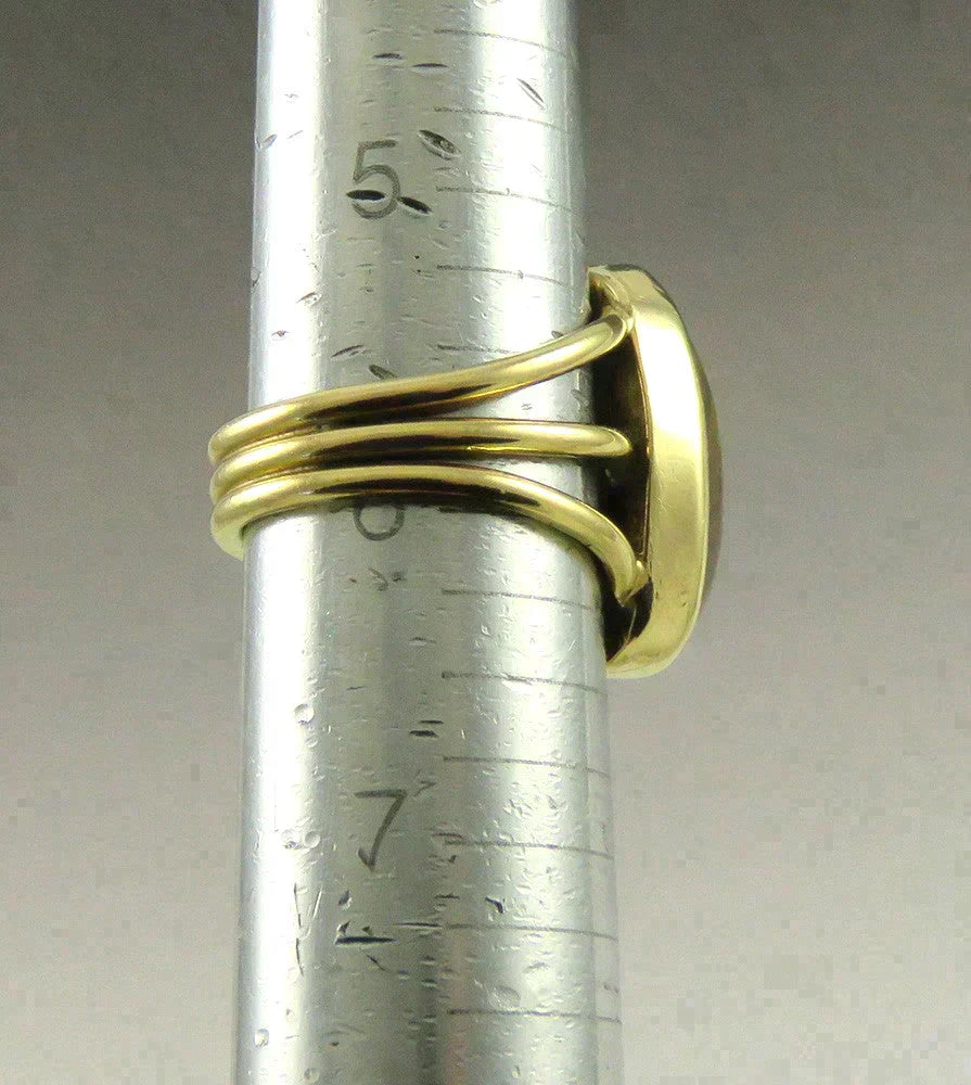 Vintage 14K Yellow Gold 3 Triple Band Petrified Wood or Stone Cabochon Ring