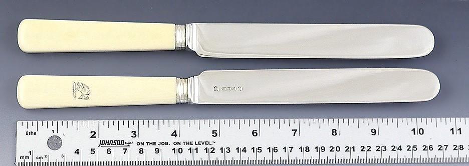 Great Set 12 English Sterling Silver Dinner Knives Elizabeth II Coronation 1952