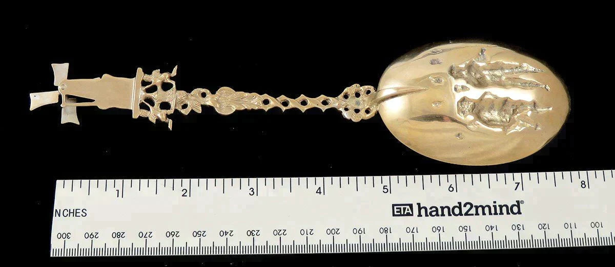 Antique 1911 Gilded Dutch Silver Rembrant's Night Watch Windmill Serving Spoon
