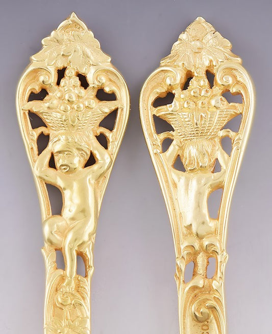 c1900 Superb set 10 Gilt Sterling Silver Cupid Motif Dessert/Fruit Forks