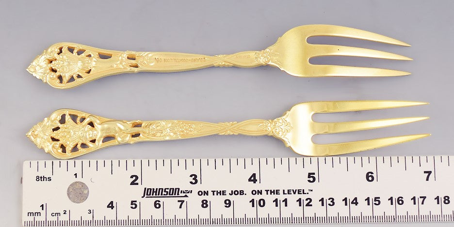 c1900 Superb set 10 Gilt Sterling Silver Cupid Motif Dessert/Fruit Forks