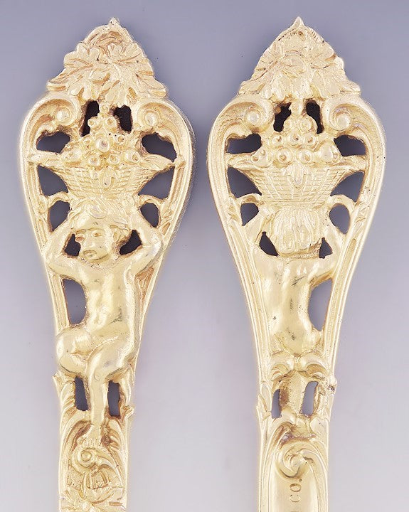 c1900 Superb set 8 Gilt Sterling Silver Cupid Motif Fruit Knives