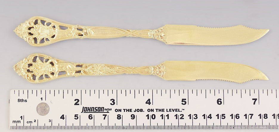 c1900 Superb set 8 Gilt Sterling Silver Cupid Motif Fruit Knives