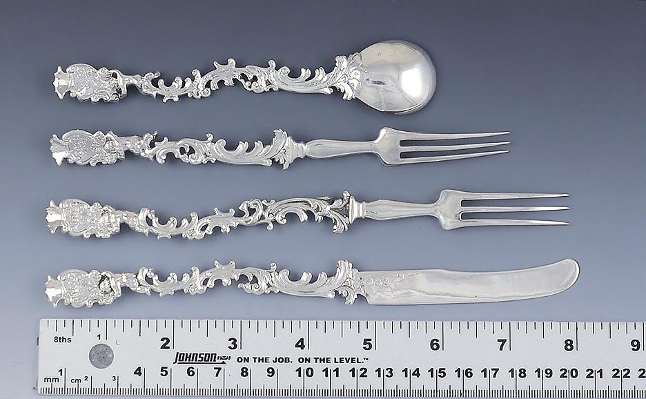 13 Antique Art Nouveau German 800 Silver Flatware Spoons Forks Knives